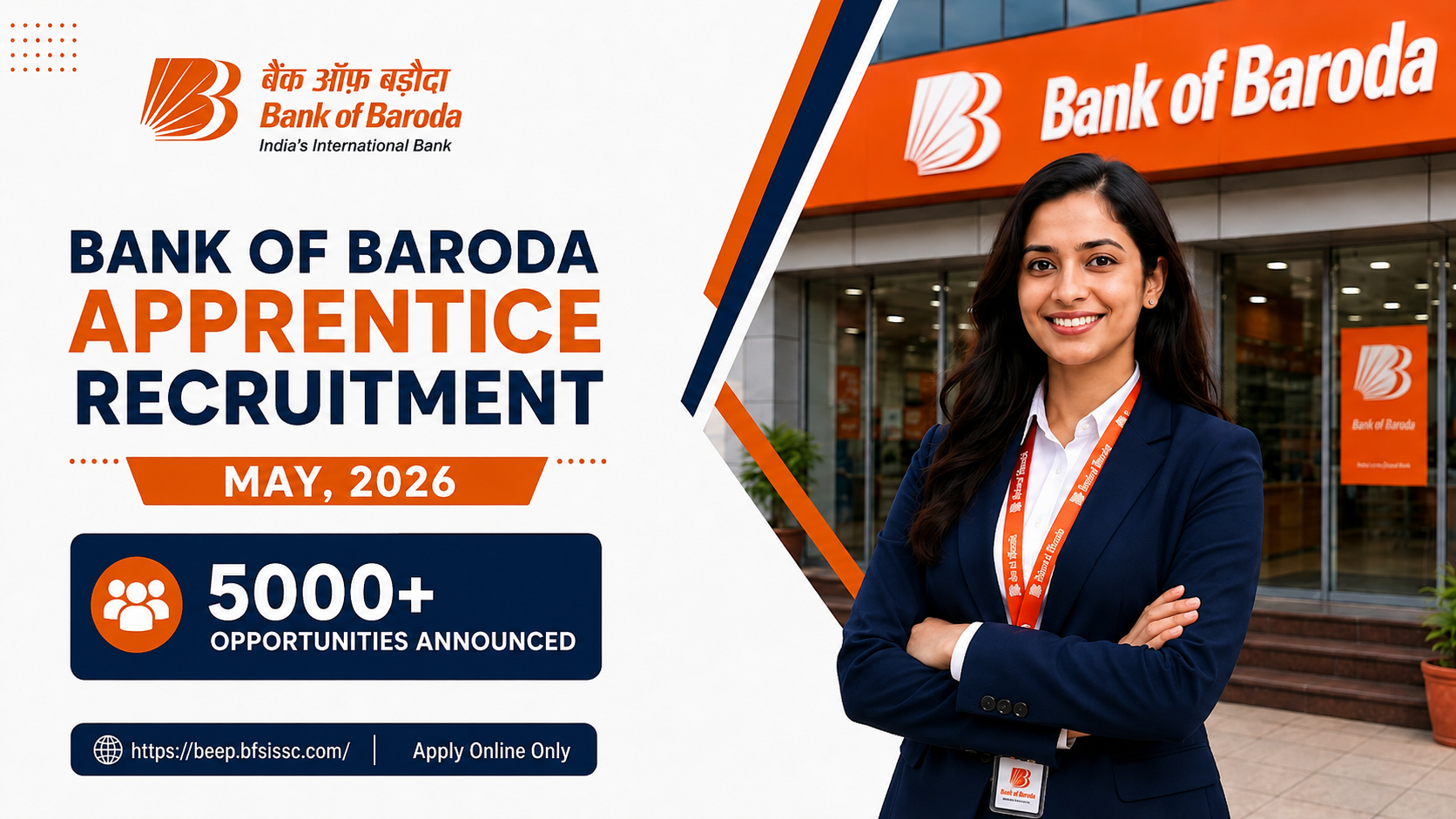 Bank of Baroda Apprentice Recruitment May, 2026 – 5000+ Opportunities Announced | Stipend ₹15,000 | Last Date to Apply is 08 June 2026