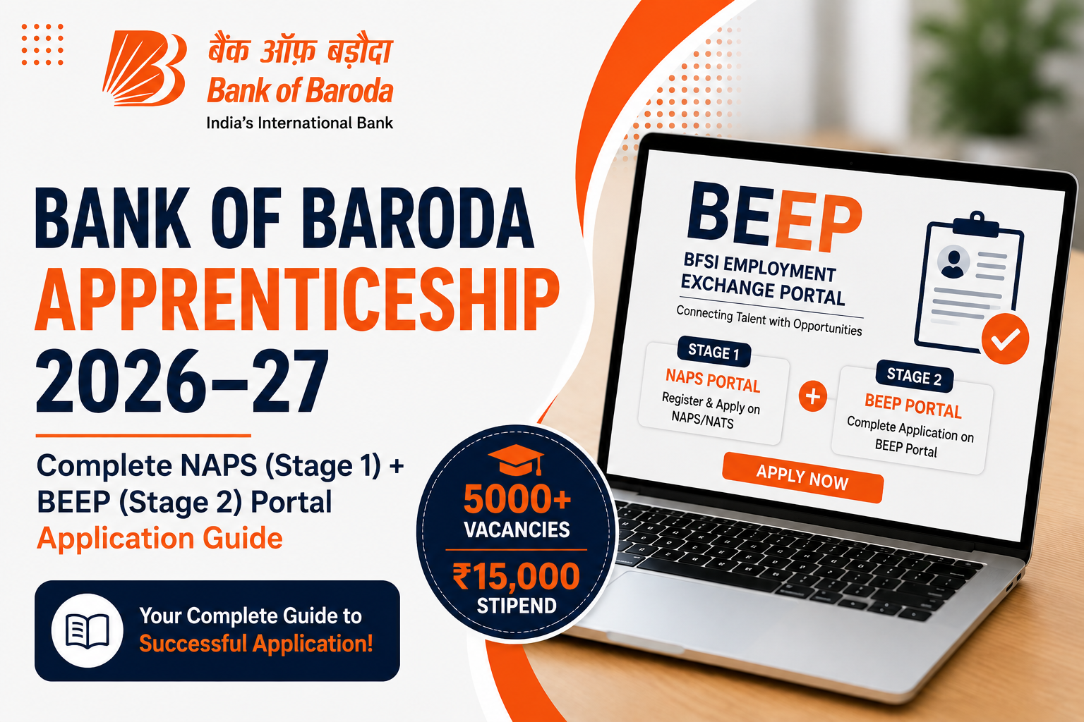 Bank of Baroda Apprenticeship 2026–27: Complete NAPS (Stage 1) + BEEP (Stage 2) Portal Application Guide | 5000+ Vacancies, ₹15,000 Stipend